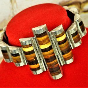 BOLD BALTIC AMBER 925 SILVER BRACELET HUGE!!!!!!!!
